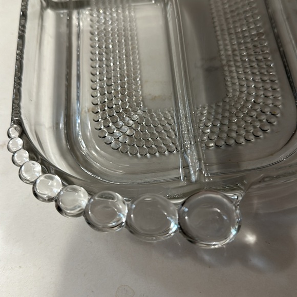 Duncan miller teardrop patter oblong 3 section serving dish vintage heavy glass - Picture 4 of 7